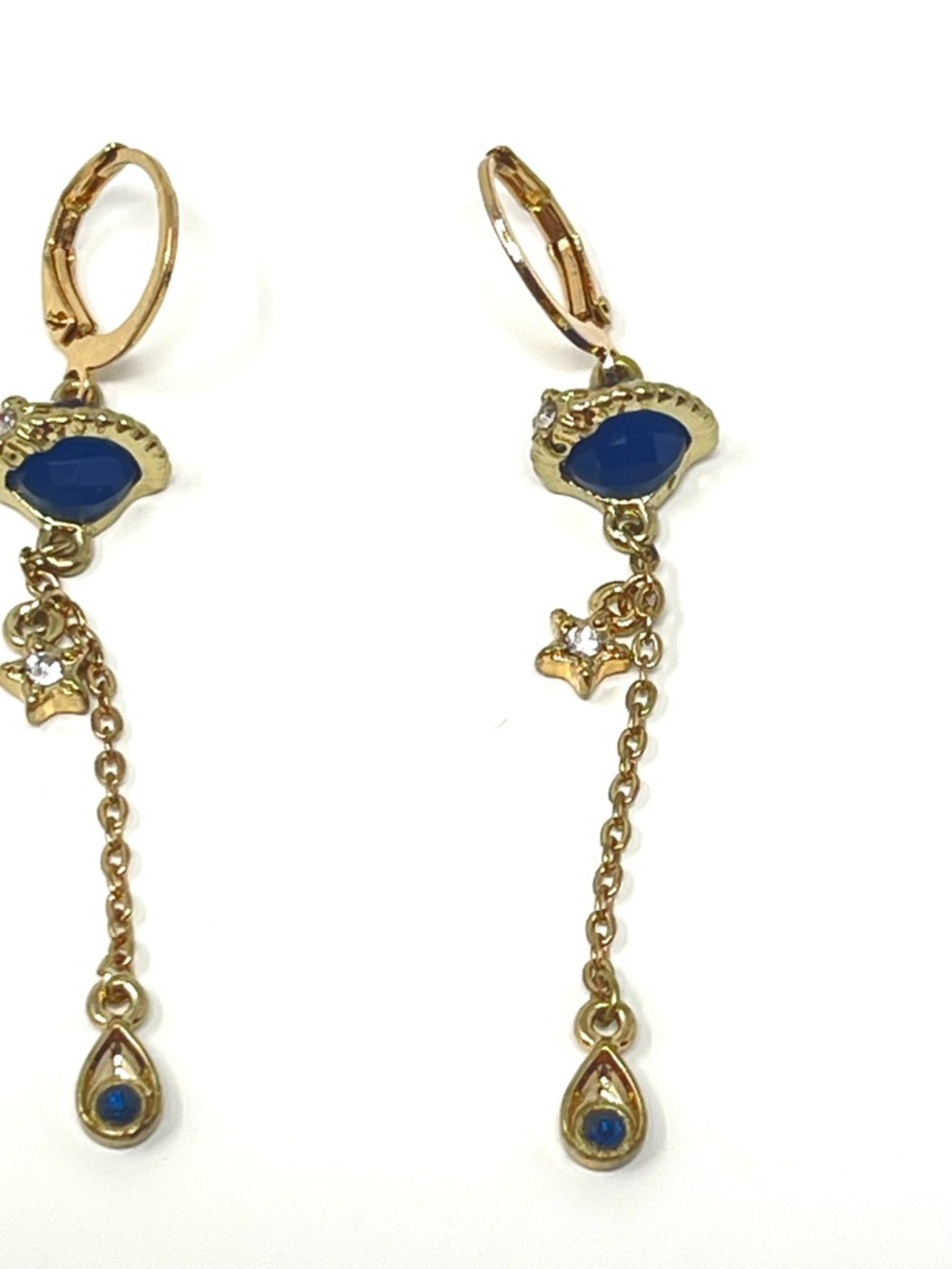 New Free People Lapis Dangle Gold Earrings - Picture 3 of 5